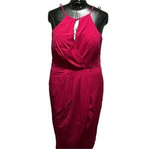 City Chic Baddie Ruby Red Faux Wrap Pleated Drape Cocktail  Dress NWT Plus 20W